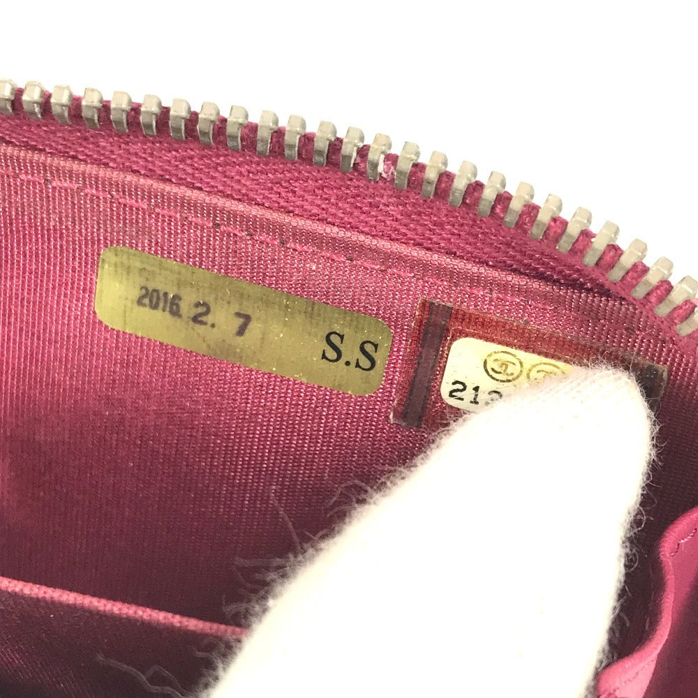 CHANEL CC Coco Mark Logo Matelasse Quilted Wallet Coin Purse Round Zipper Coin Case Enamel Unisex Pink Purple