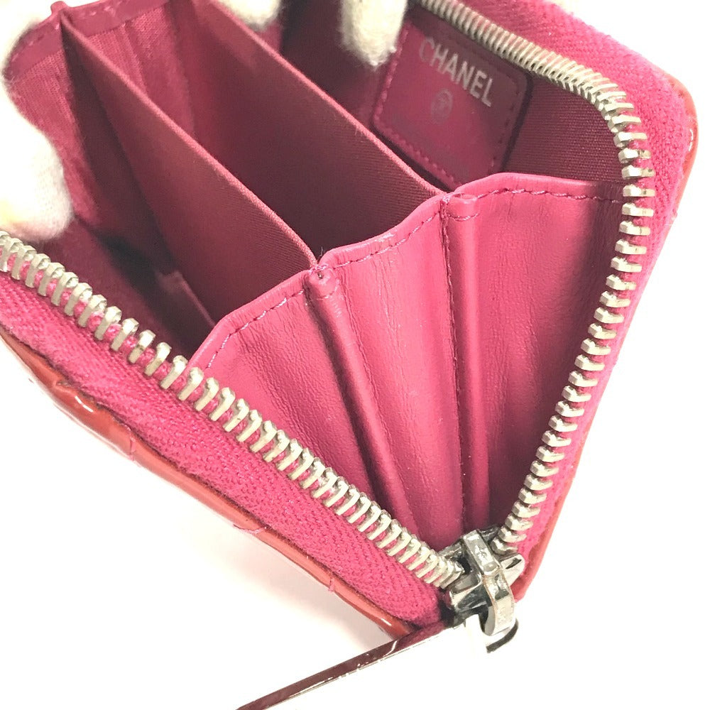 CHANEL CC Coco Mark Logo Matelasse Quilted Wallet Coin Purse Round Zipper Coin Case Enamel Unisex Pink Purple