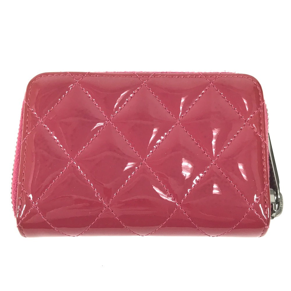 CHANEL CC Coco Mark Logo Matelasse Quilted Wallet Coin Purse Round Zipper Coin Case Enamel Unisex Pink Purple