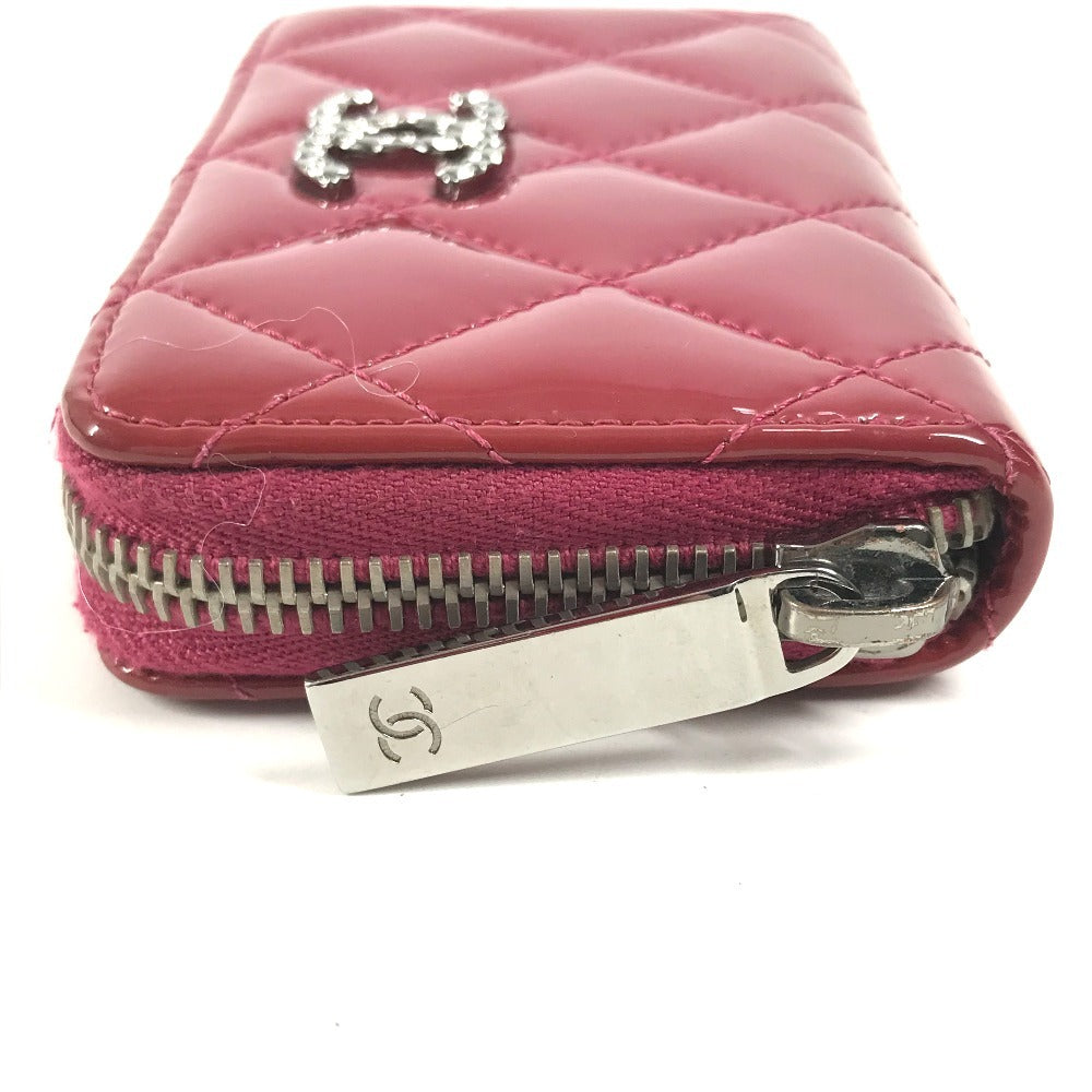 CHANEL CC Coco Mark Logo Matelasse Quilted Wallet Coin Purse Round Zipper Coin Case Enamel Unisex Pink Purple