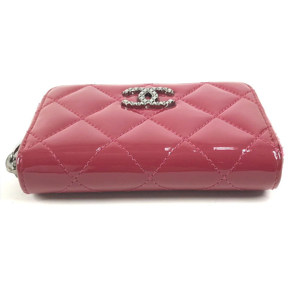 CHANEL CC Coco Mark Logo Matelasse Quilted Wallet Coin Purse Round Zipper Coin Case Enamel Unisex Pink Purple