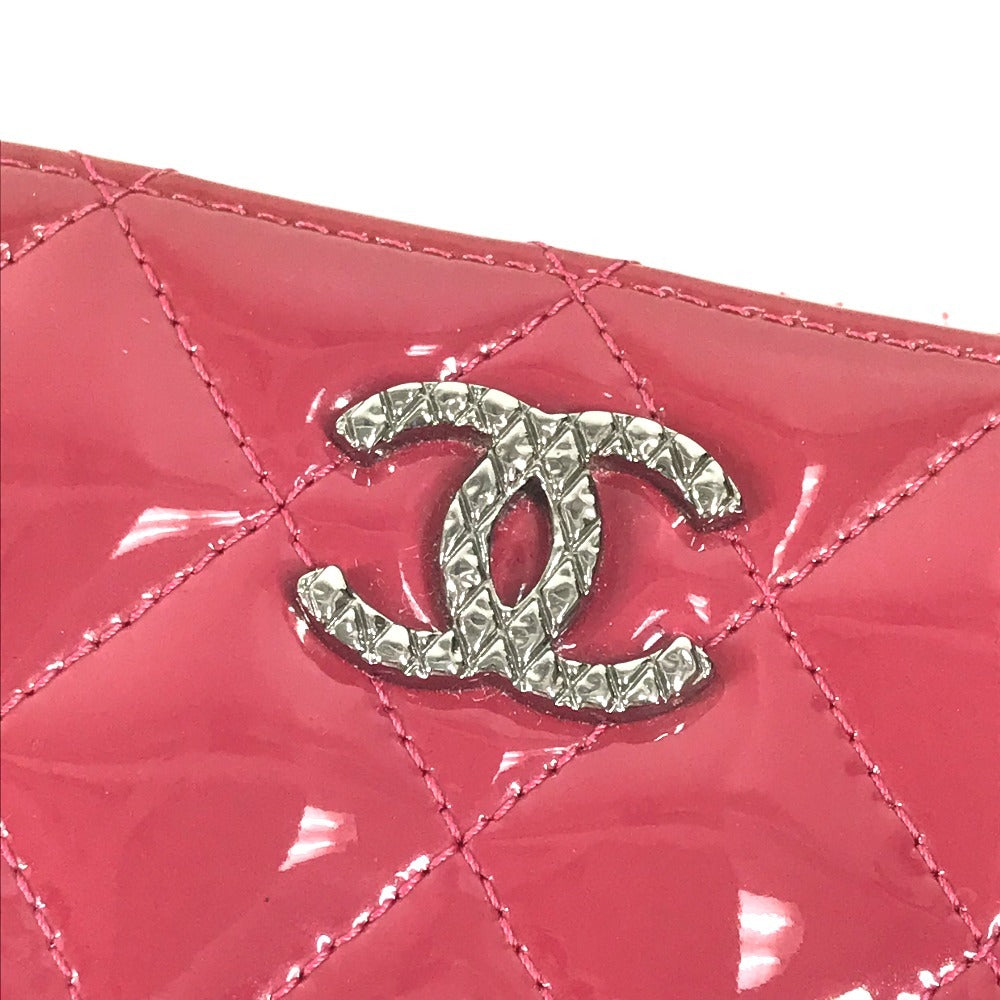 CHANEL CC Coco Mark Logo Matelasse Quilted Wallet Coin Purse Round Zipper Coin Case Enamel Unisex Pink Purple