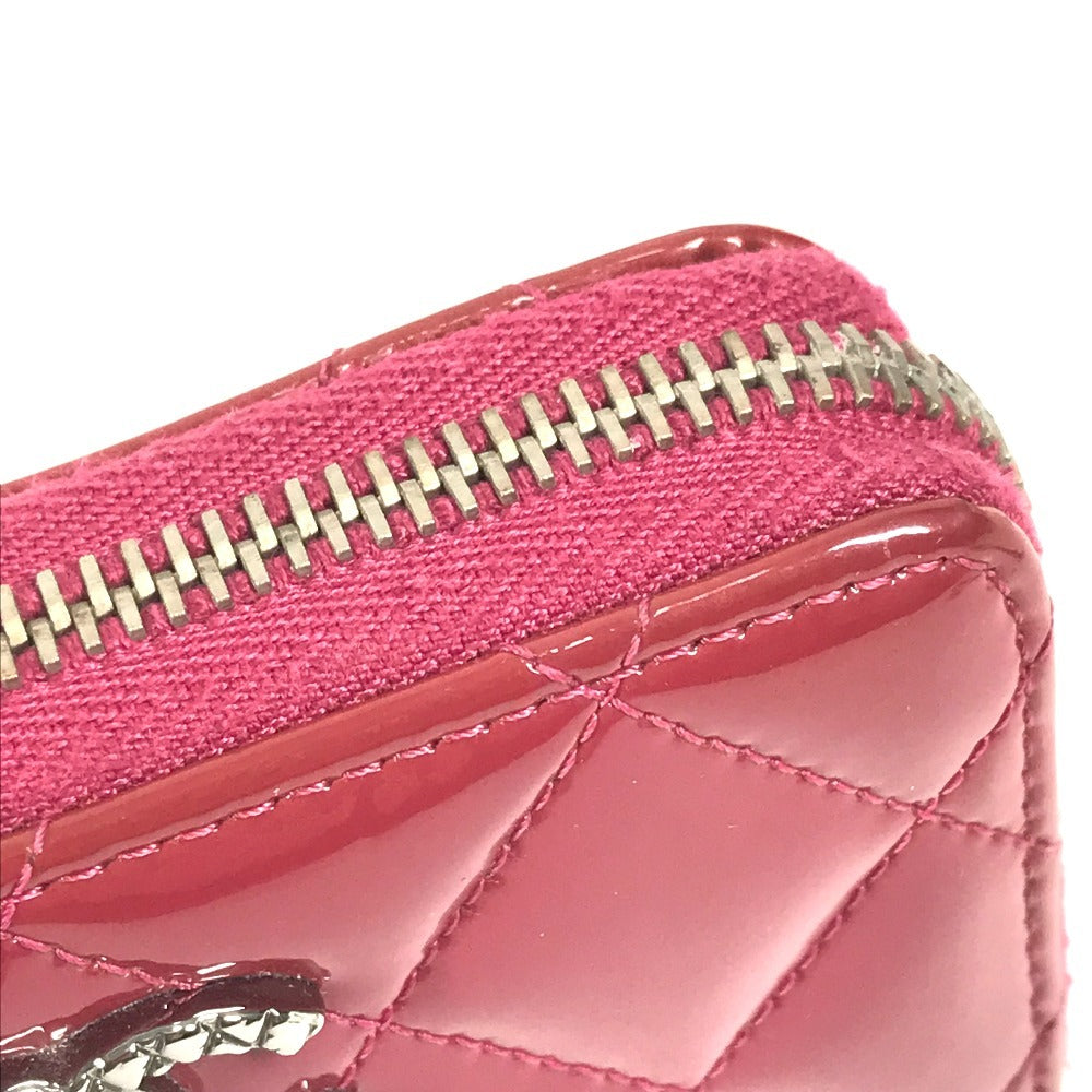 CHANEL CC Coco Mark Logo Matelasse Quilted Wallet Coin Purse Round Zipper Coin Case Enamel Unisex Pink Purple