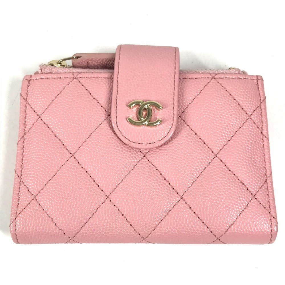 CHANEL AP1928 CC Coco Mark Logo Quilted Matelasse Double Zip Card Case Compact Wallet Card Holder Pass Case Coin Purse Wallet Coin Case Caviar Skin Unisex Pink