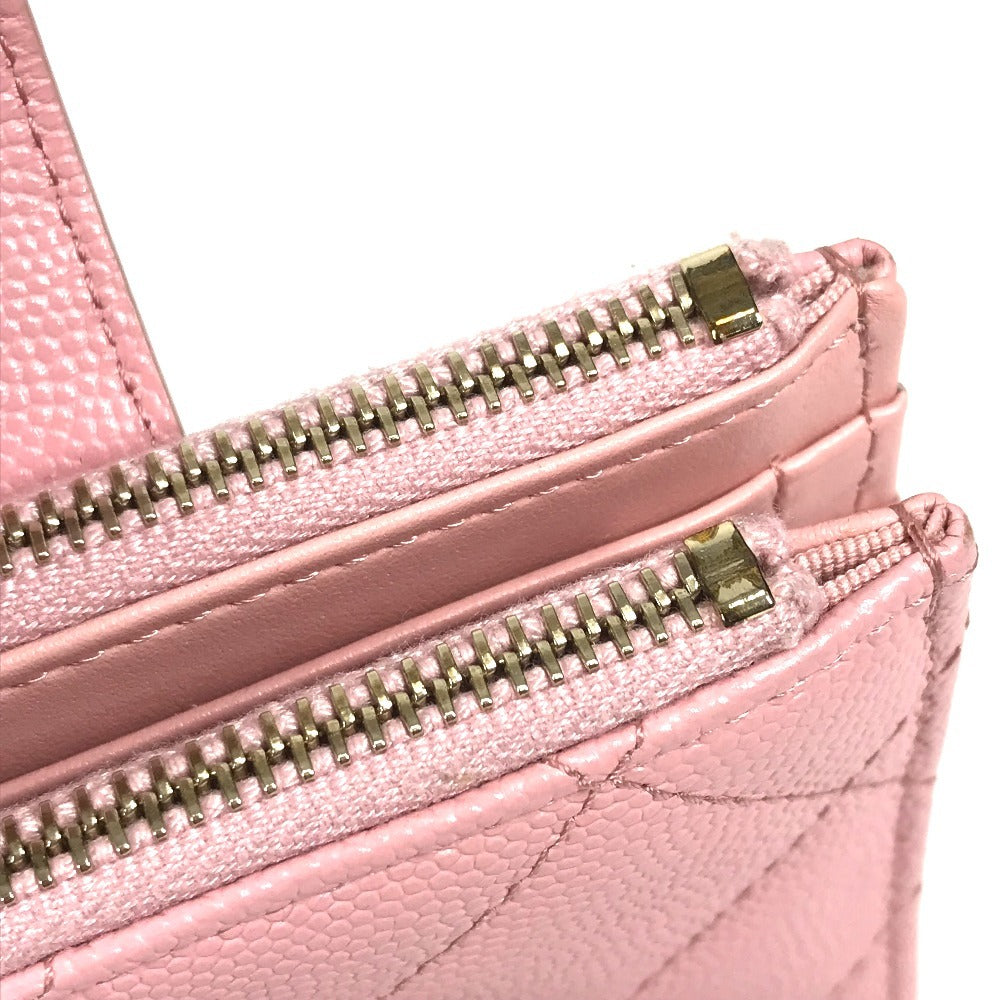 CHANEL AP1928 CC Coco Mark Logo Quilted Matelasse Double Zip Card Case Compact Wallet Card Holder Pass Case Coin Purse Wallet Coin Case Caviar Skin Unisex Pink