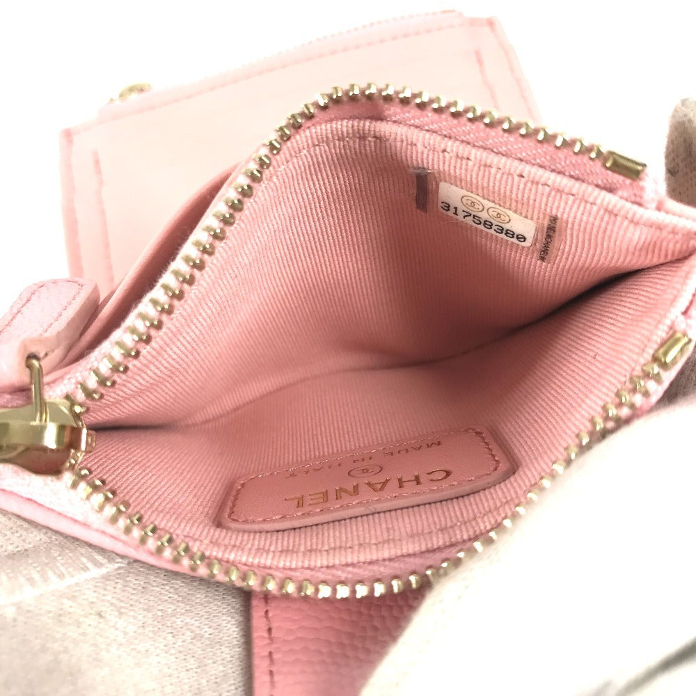 CHANEL AP1928 CC Coco Mark Logo Quilted Matelasse Double Zip Card Case Compact Wallet Card Holder Pass Case Coin Purse Wallet Coin Case Caviar Skin Unisex Pink
