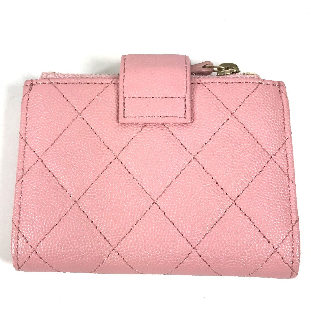 CHANEL AP1928 CC Coco Mark Logo Quilted Matelasse Double Zip Card Case Compact Wallet Card Holder Pass Case Coin Purse Wallet Coin Case Caviar Skin Unisex Pink