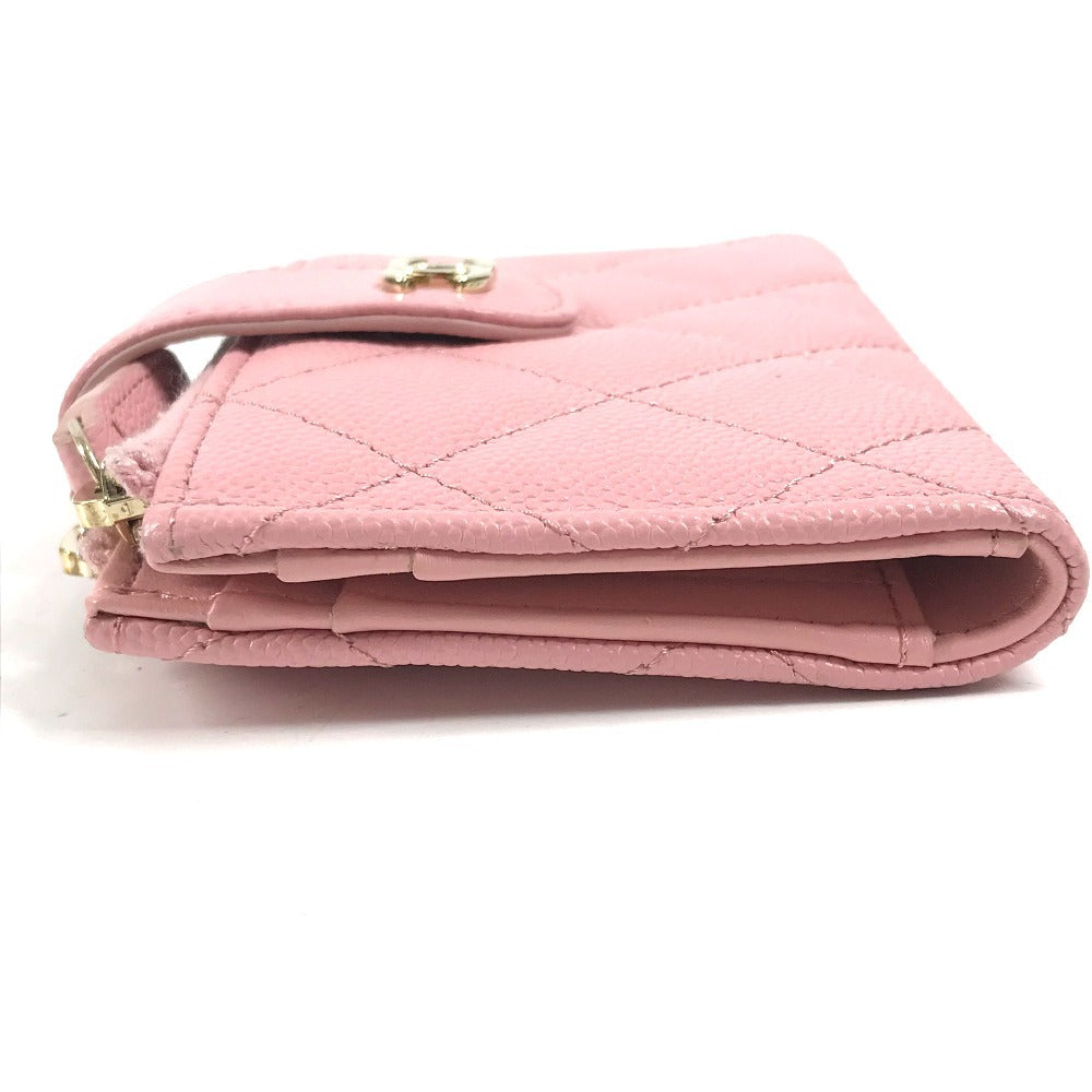 CHANEL AP1928 CC Coco Mark Logo Quilted Matelasse Double Zip Card Case Compact Wallet Card Holder Pass Case Coin Purse Wallet Coin Case Caviar Skin Unisex Pink