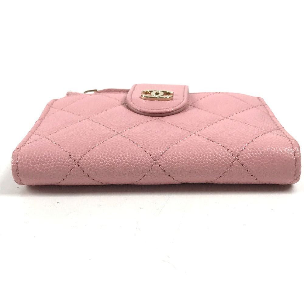 CHANEL AP1928 CC Coco Mark Logo Quilted Matelasse Double Zip Card Case Compact Wallet Card Holder Pass Case Coin Purse Wallet Coin Case Caviar Skin Unisex Pink