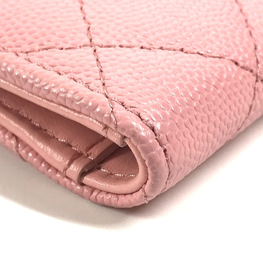 CHANEL AP1928 CC Coco Mark Logo Quilted Matelasse Double Zip Card Case Compact Wallet Card Holder Pass Case Coin Purse Wallet Coin Case Caviar Skin Unisex Pink
