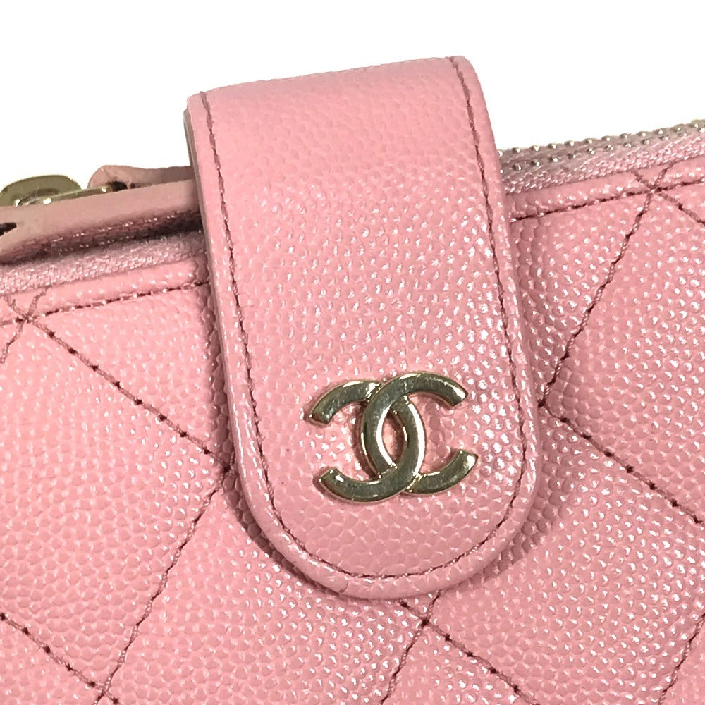 CHANEL AP1928 CC Coco Mark Logo Quilted Matelasse Double Zip Card Case Compact Wallet Card Holder Pass Case Coin Purse Wallet Coin Case Caviar Skin Unisex Pink