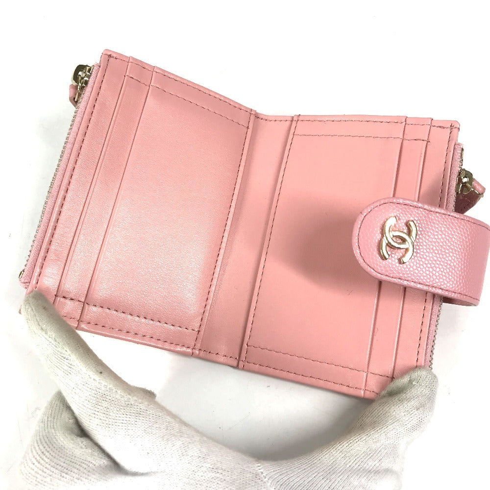CHANEL AP1928 CC Coco Mark Logo Quilted Matelasse Double Zip Card Case Compact Wallet Card Holder Pass Case Coin Purse Wallet Coin Case Caviar Skin Unisex Pink