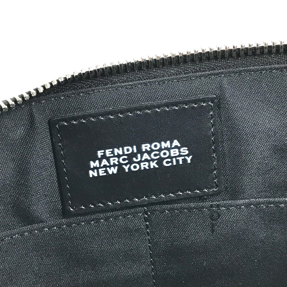 FENDI MARC JACOBS Marc Jacobs Collaboration Logo Bag Second Bag Pouch with Strap Clutch Bag Leather Unisex Black