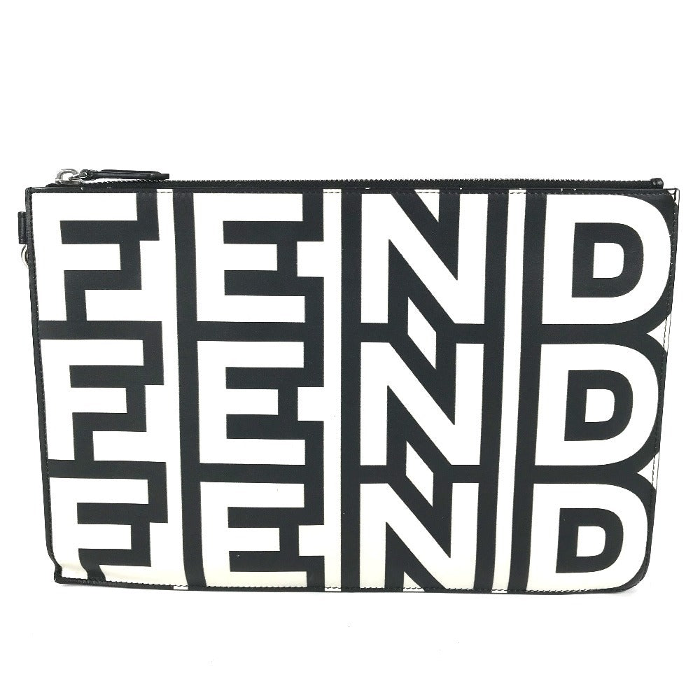 FENDI MARC JACOBS Marc Jacobs Collaboration Logo Bag Second Bag Pouch with Strap Clutch Bag Leather Unisex Black