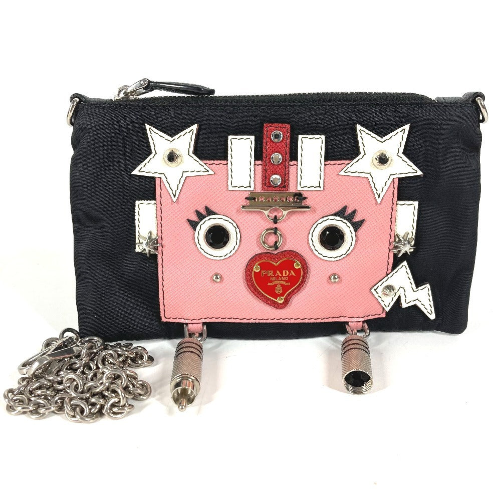 PRADA Chain Bag Robot Logo Shoulder Bag Accessory Pouch Makeup Pouch Multi-Pouch Handbag Shoulder Bag Nylon Unisex Black