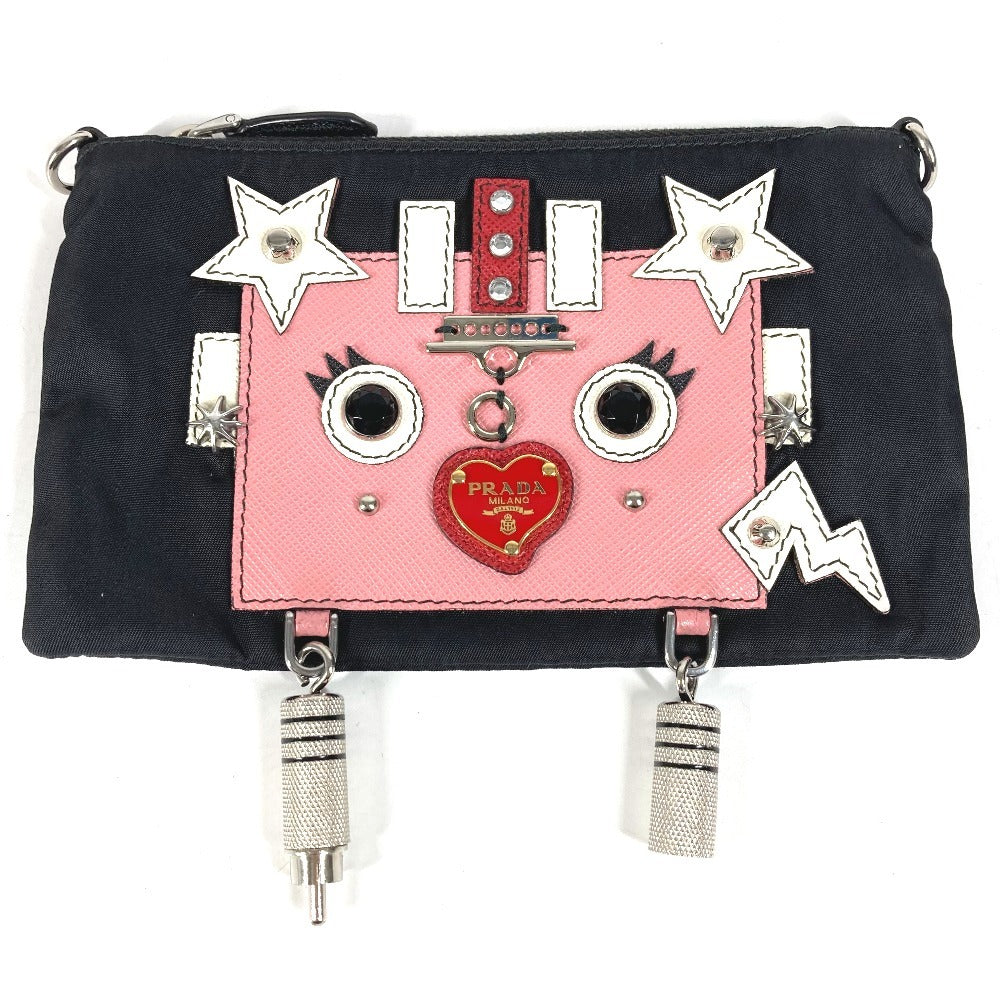 PRADA Chain Bag Robot Logo Shoulder Bag Accessory Pouch Makeup Pouch Multi-Pouch Handbag Shoulder Bag Nylon Unisex Black