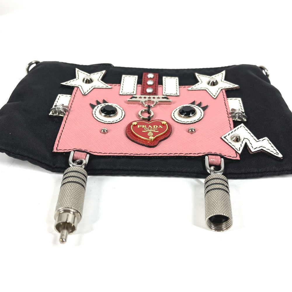 PRADA Chain Bag Robot Logo Shoulder Bag Accessory Pouch Makeup Pouch Multi-Pouch Handbag Shoulder Bag Nylon Unisex Black
