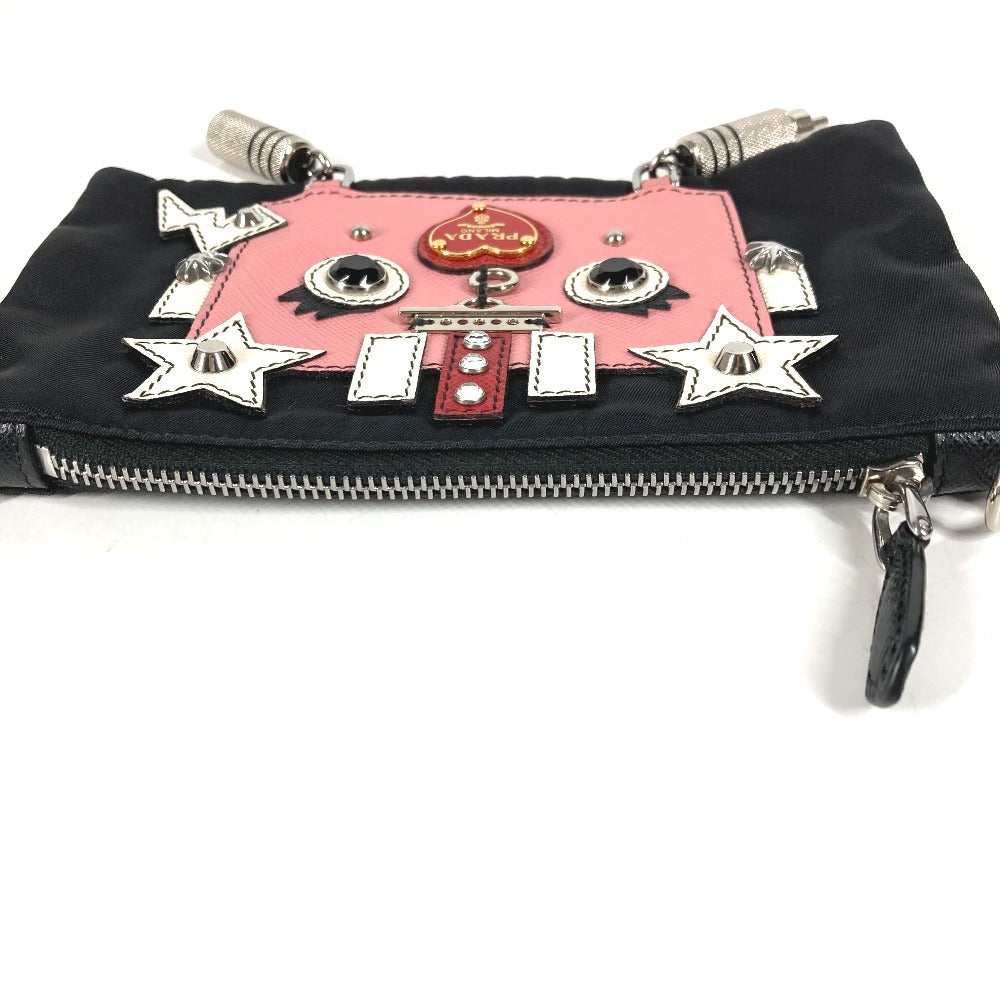 PRADA Chain Bag Robot Logo Shoulder Bag Accessory Pouch Makeup Pouch Multi-Pouch Handbag Shoulder Bag Nylon Unisex Black