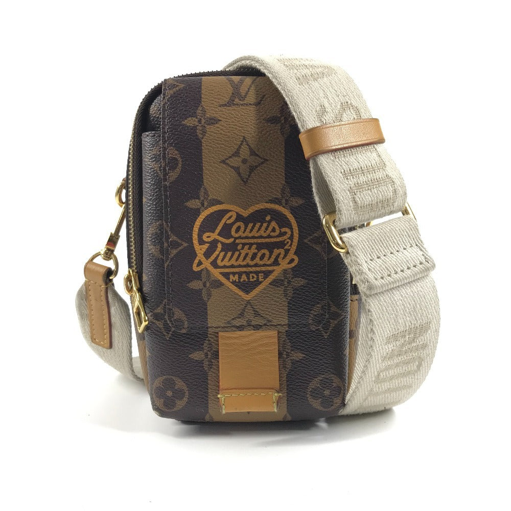 LOUIS VUITTON M81005 モノグラムストライプ NIGOコラボ ダブルフォンポーチ 斜め掛け カバン ポシェット ショルダーバッグ モノグラムキャンバス レディース ブラウン
