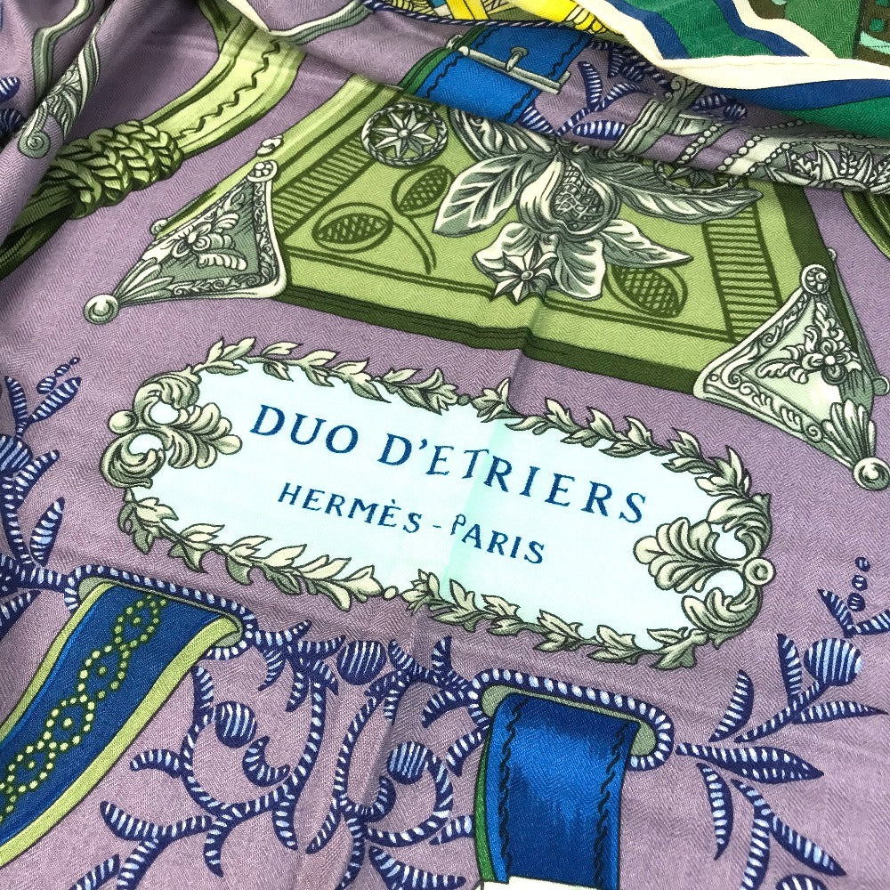 HERMES Duo dEtriers 鎧のデュオ カレジェアン 140 カレジェアン140 ショール ストール 大判 スカーフ カシミヤ ユニセックス ホワイト