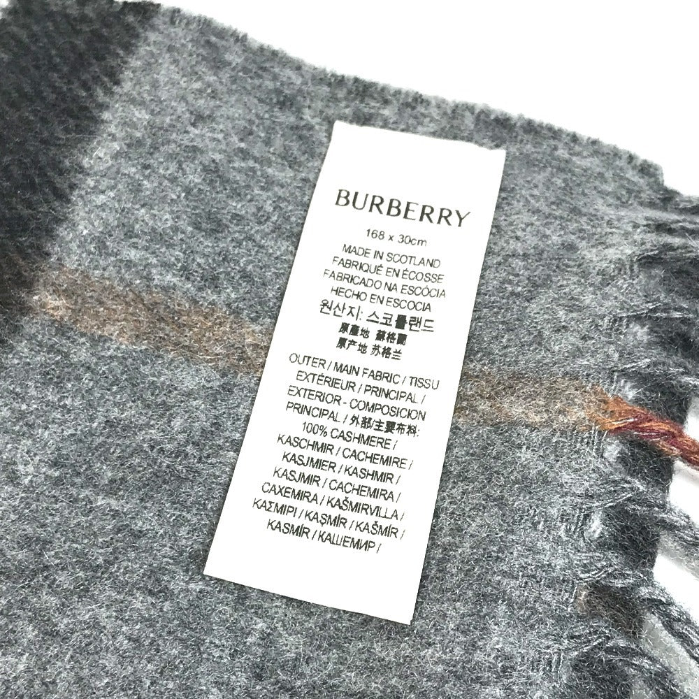 BURBERRY 8059277 コントラストチェック ロゴ フリンジ マフラー カシミヤ ユニセックス グレー