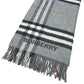 BURBERRY 8059277 コントラストチェック ロゴ フリンジ マフラー カシミヤ ユニセックス グレー