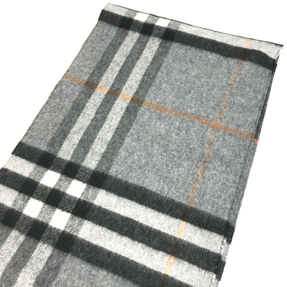 BURBERRY 8059277 コントラストチェック ロゴ フリンジ マフラー カシミヤ ユニセックス グレー
