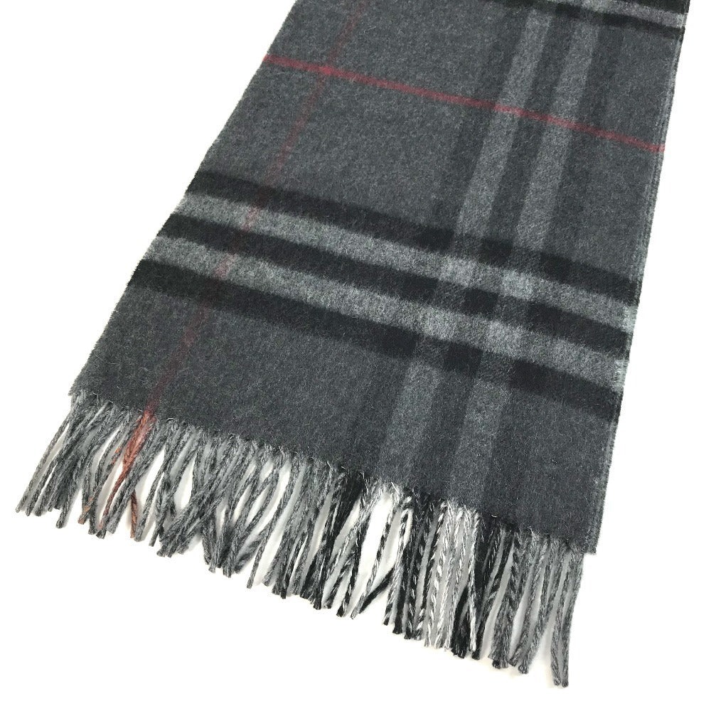 BURBERRY 8059277 コントラストチェック ロゴ フリンジ マフラー カシミヤ ユニセックス グレー