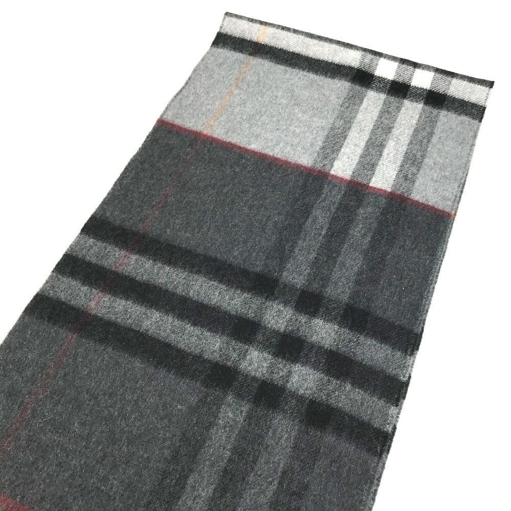 BURBERRY 8059277 コントラストチェック ロゴ フリンジ マフラー カシミヤ ユニセックス グレー