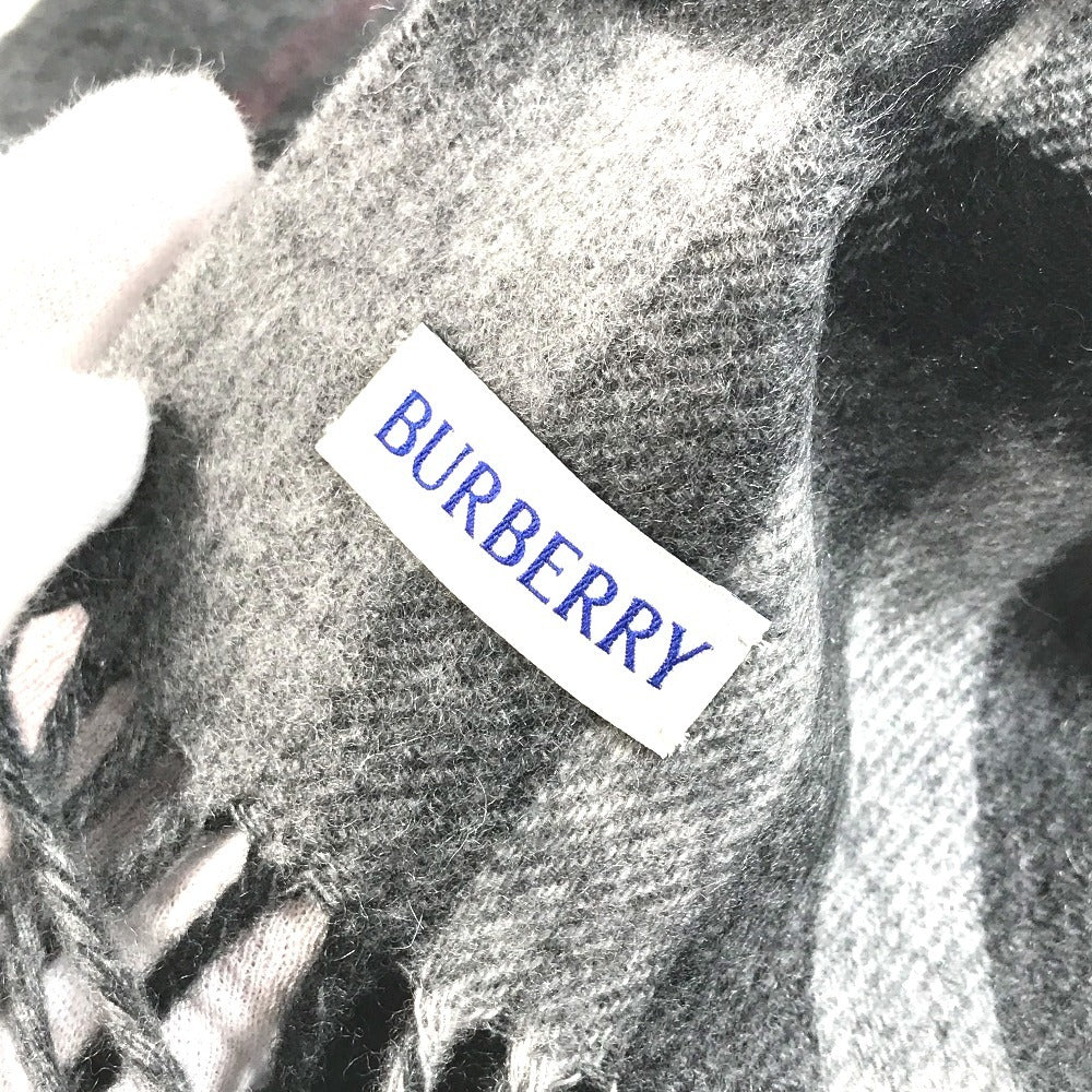 BURBERRY 8059277 コントラストチェック ロゴ フリンジ マフラー カシミヤ ユニセックス グレー