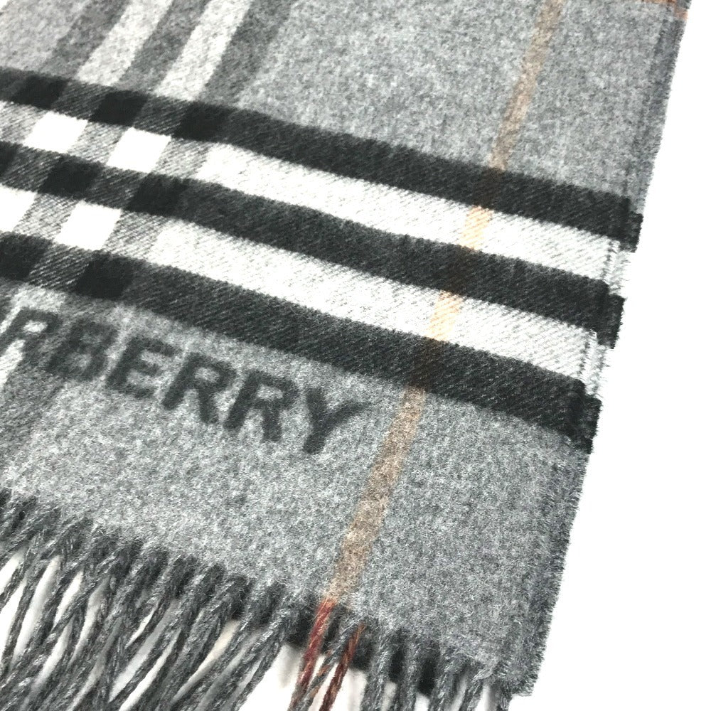 BURBERRY 8059277 コントラストチェック ロゴ フリンジ マフラー カシミヤ ユニセックス グレー