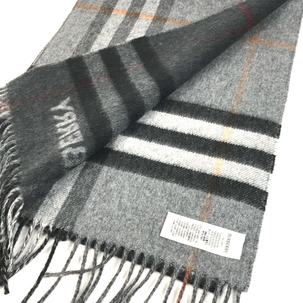 BURBERRY 8059277 コントラストチェック ロゴ フリンジ マフラー カシミヤ ユニセックス グレー