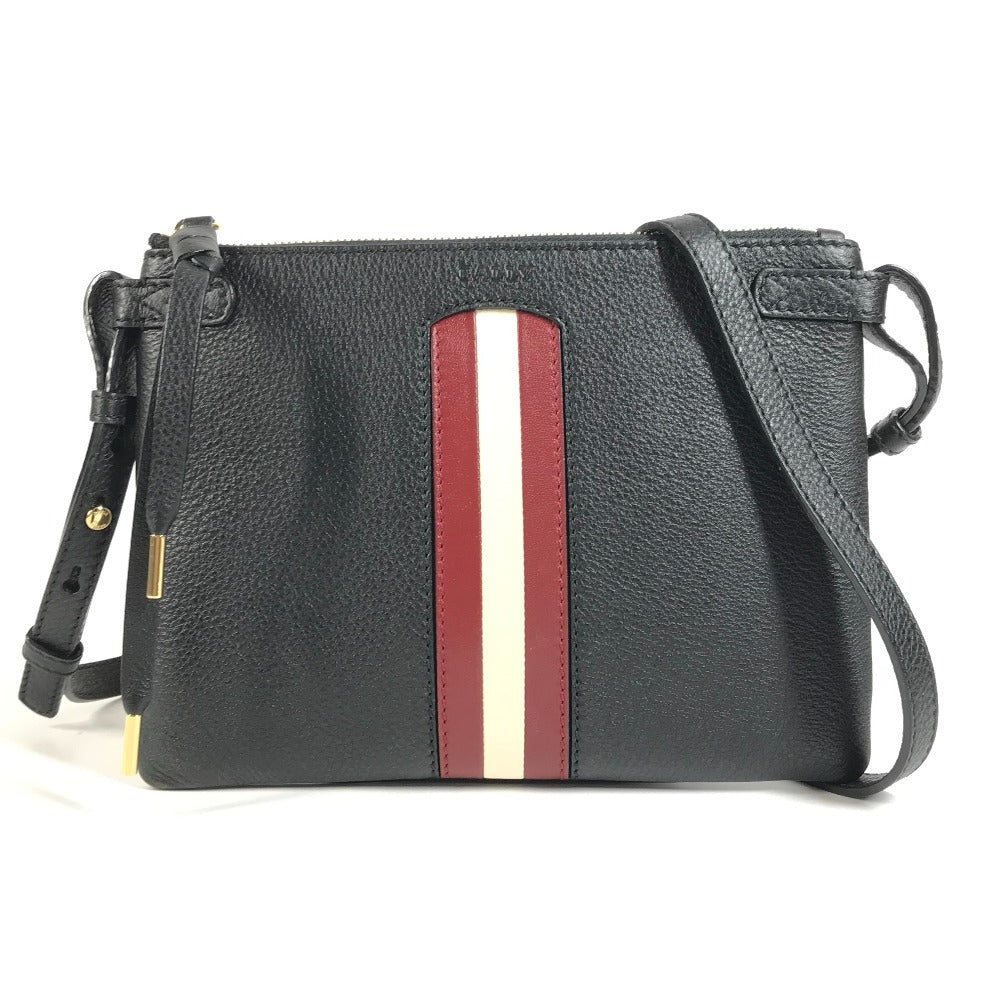 BALLY ロゴ ライン 斜め掛け ポシェット ショルダーバッグ レザー ユニセックス ブラック