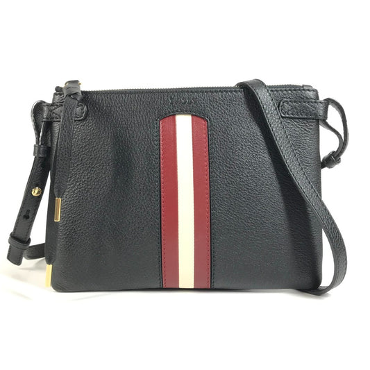 BALLY ロゴ ライン 斜め掛け ポシェット ショルダーバッグ レザー ユニセックス ブラック