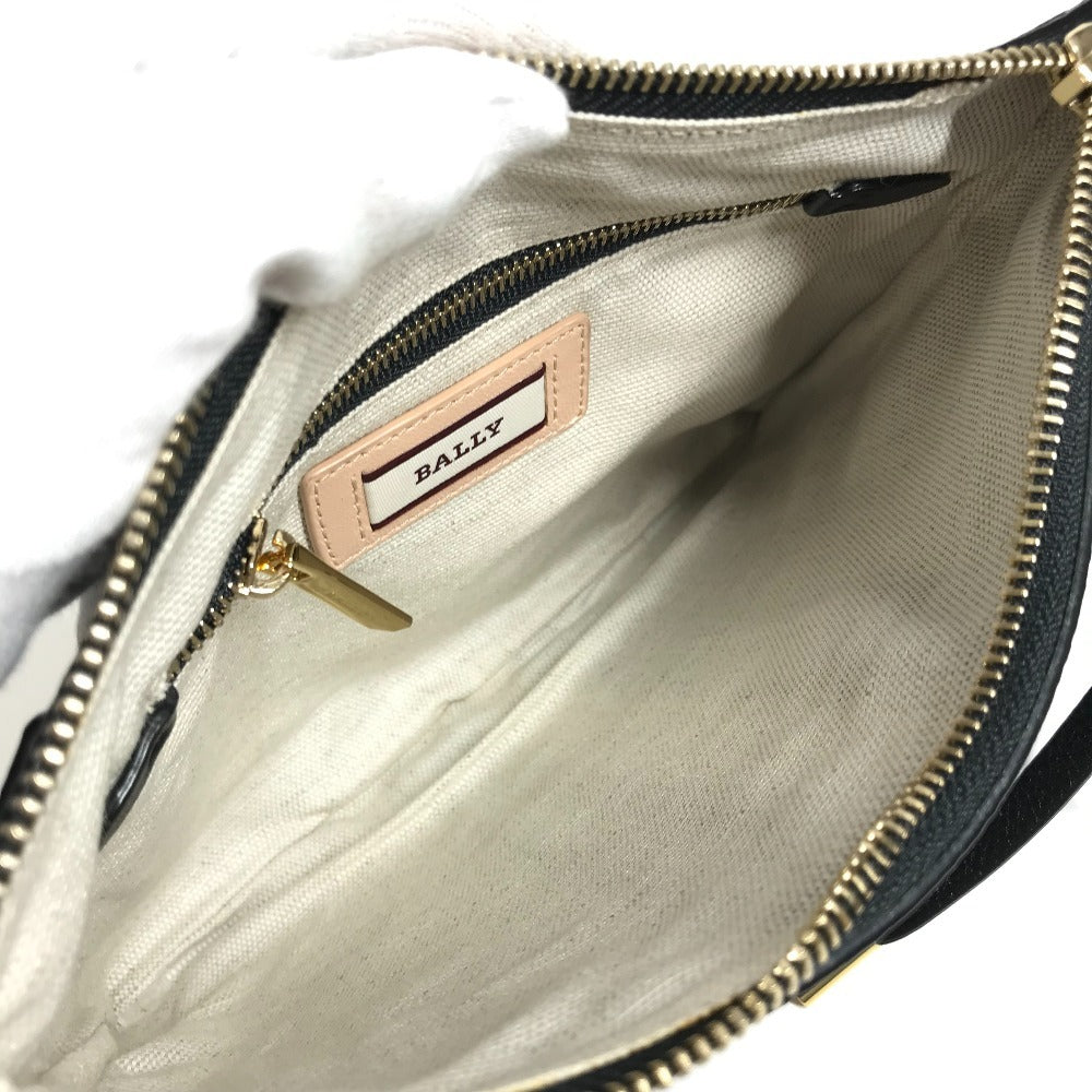 BALLY ロゴ ライン 斜め掛け ポシェット ショルダーバッグ レザー ユニセックス ブラック