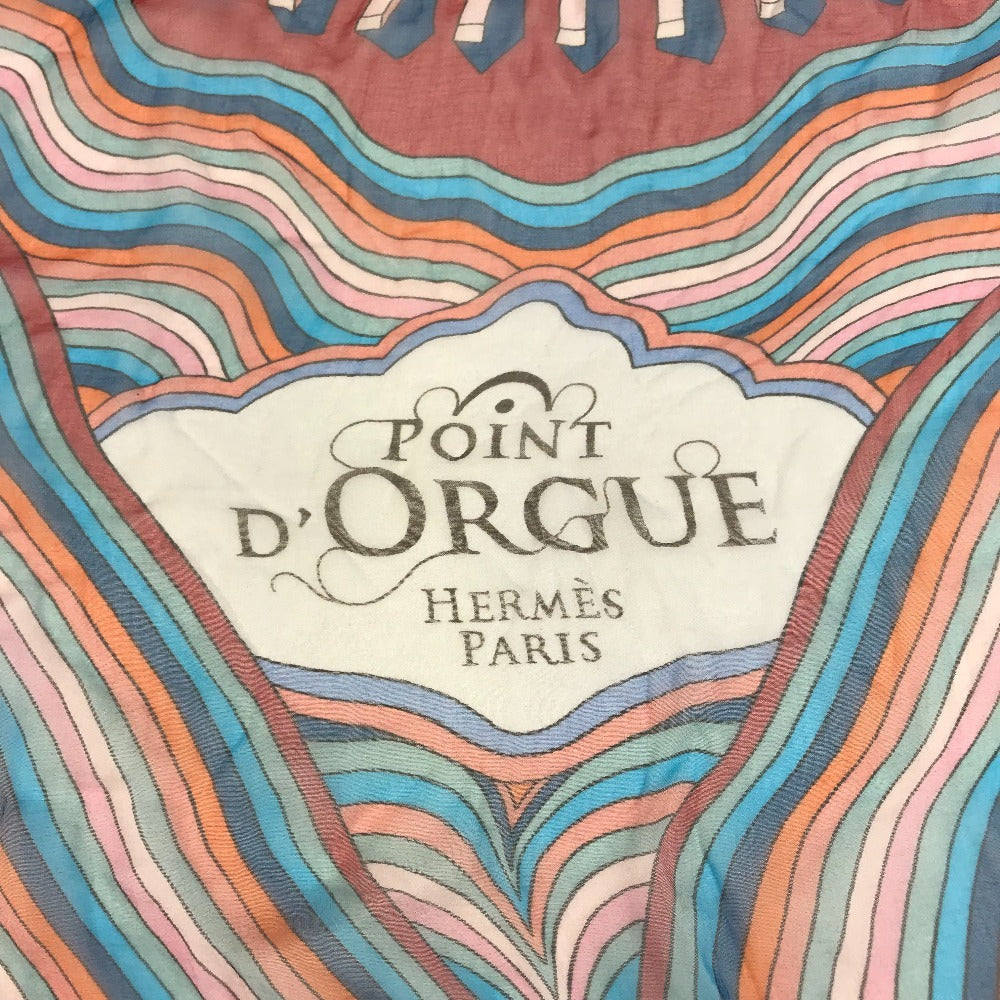 HERMES Point DORGUE Fermata Carre 140 Scarf 140 Shawl Stole Large Scarf Silk Unisex Blue