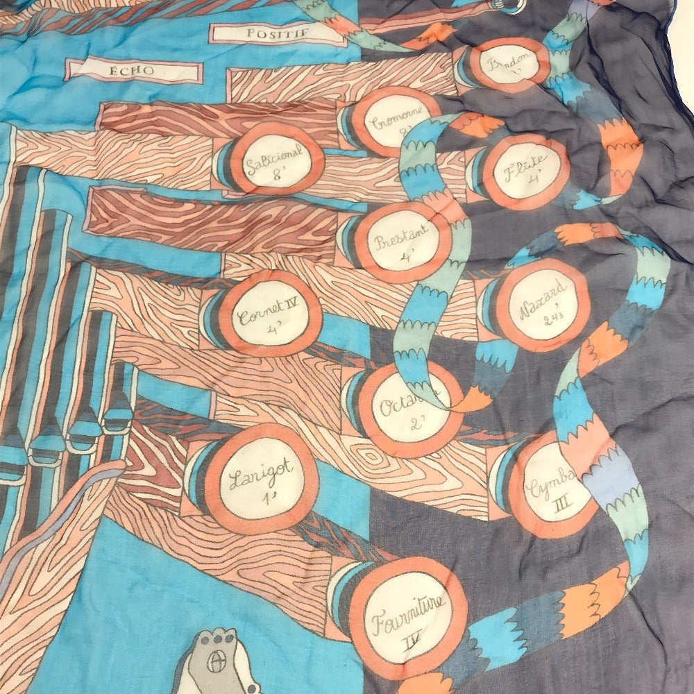 HERMES Point DORGUE Fermata Carre 140 Scarf 140 Shawl Stole Large Scarf Silk Unisex Blue