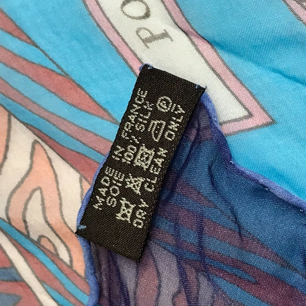 HERMES Point DORGUE Fermata Carre 140 Scarf 140 Shawl Stole Large Scarf Silk Unisex Blue