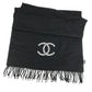 CHANEL 23S Faux Pearl Fringe Scarf Cashmere Unisex Black