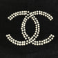CHANEL 23S Faux Pearl Fringe Scarf Cashmere Unisex Black