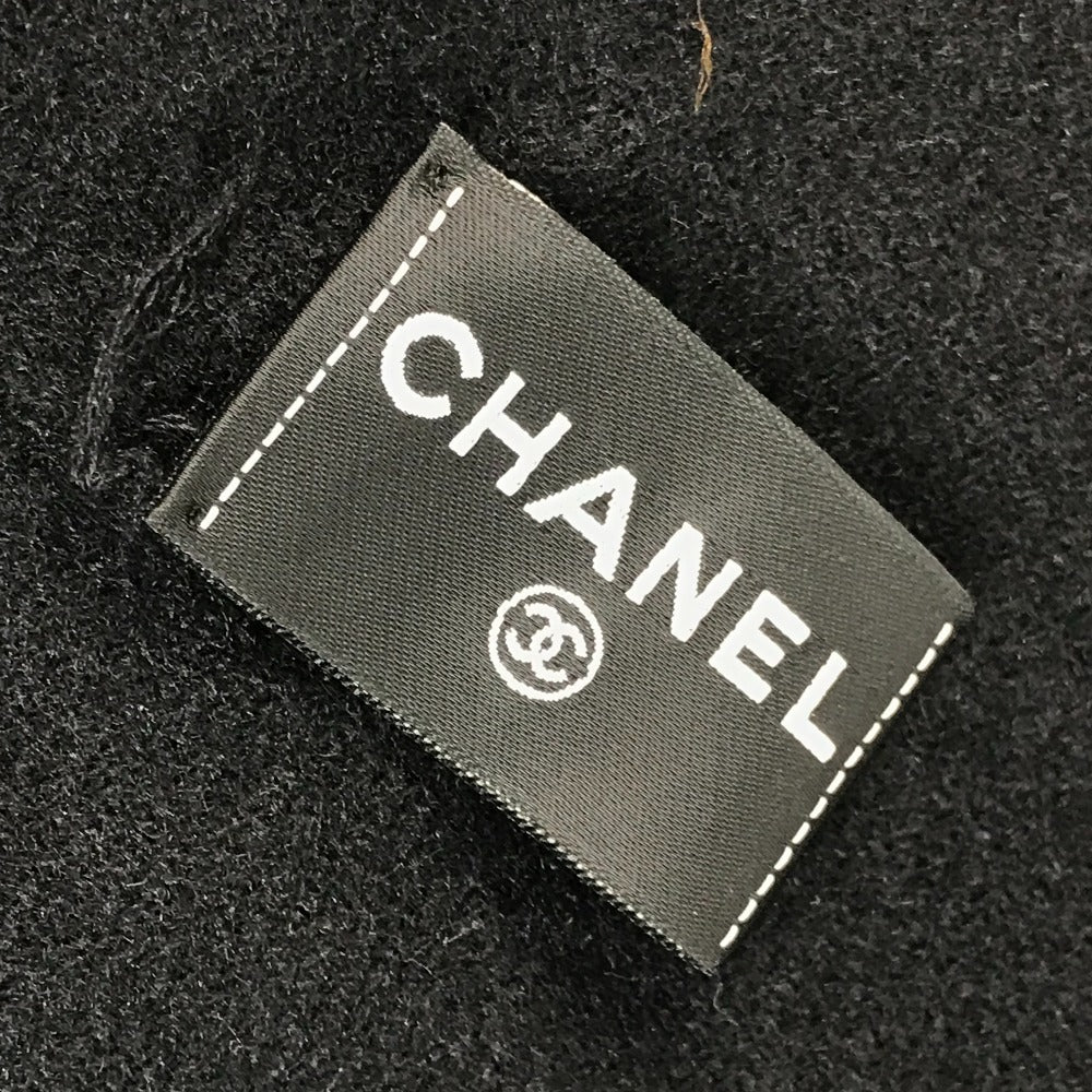 CHANEL 23S Faux Pearl Fringe Scarf Cashmere Unisex Black