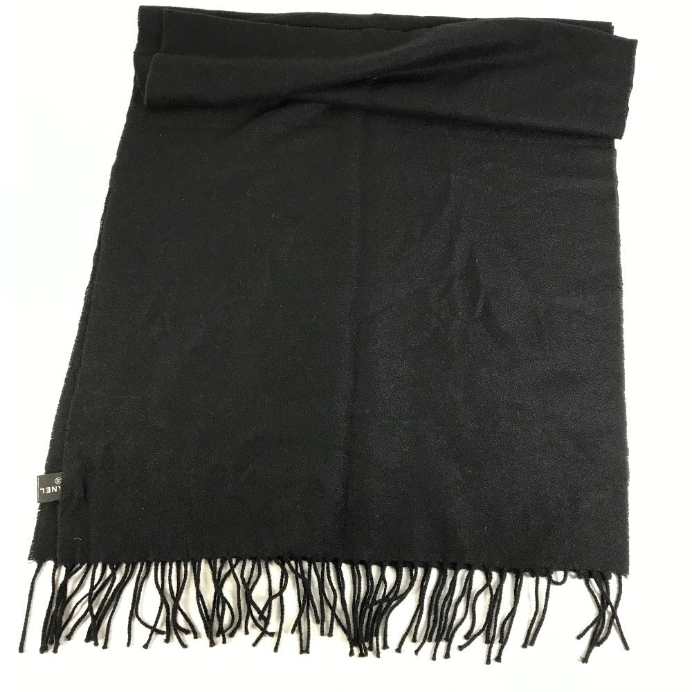 CHANEL 23S Faux Pearl Fringe Scarf Cashmere Unisex Black