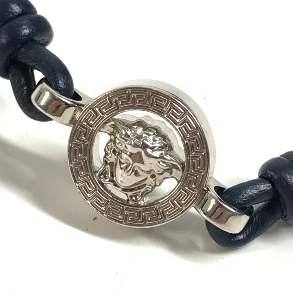 VERSACE メデューサ ロゴ アクセサリー バングル ブレスレット レザー ユニセックス ネイビー