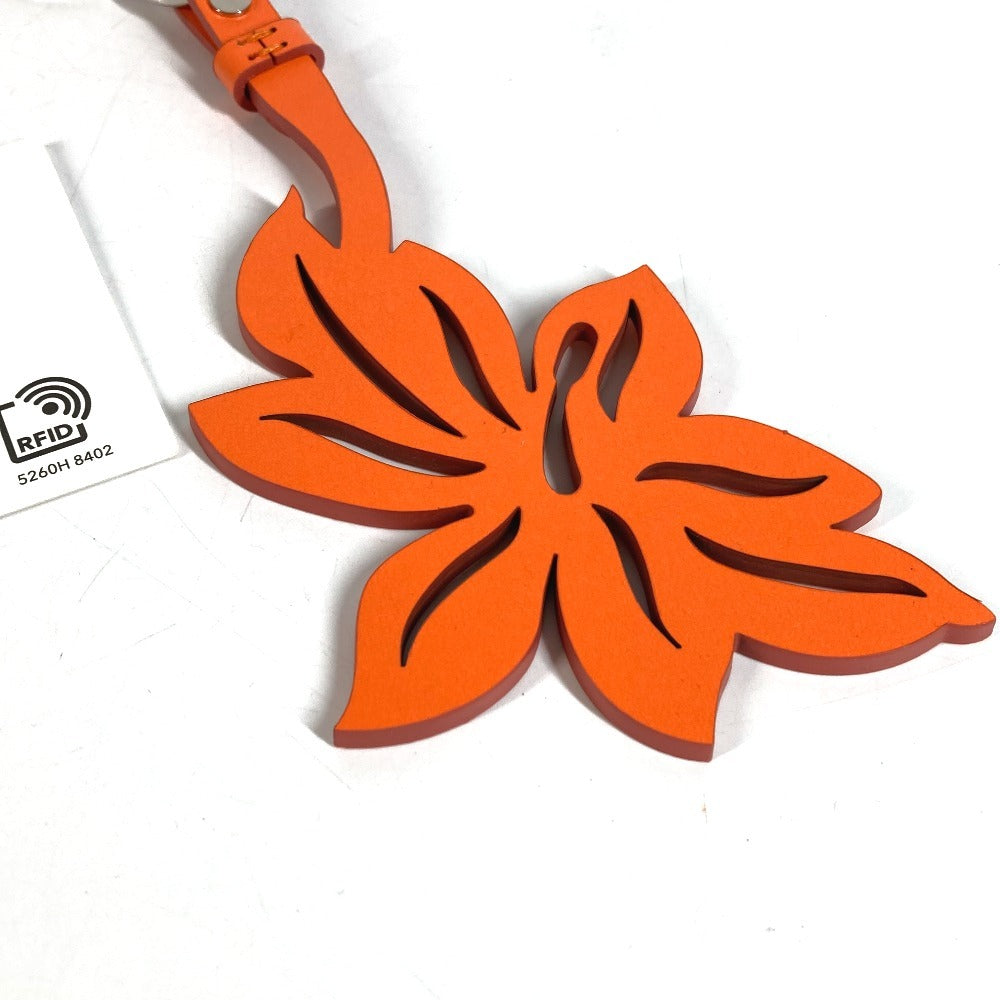 GUCCI 822098 Flower Bag Charm Key Holder Leather Unisex Orange