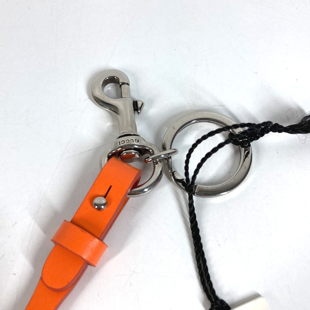GUCCI 822098 Flower Bag Charm Key Holder Leather Unisex Orange