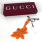 GUCCI 822098 Flower Bag Charm Key Holder Leather Unisex Orange