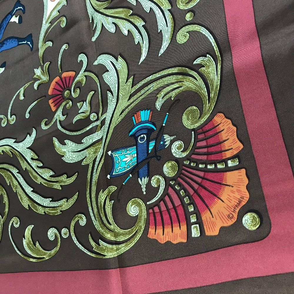 HERMES Cheval Turc Turkish Horse Carre 90 Scarf Silk Unisex Brown