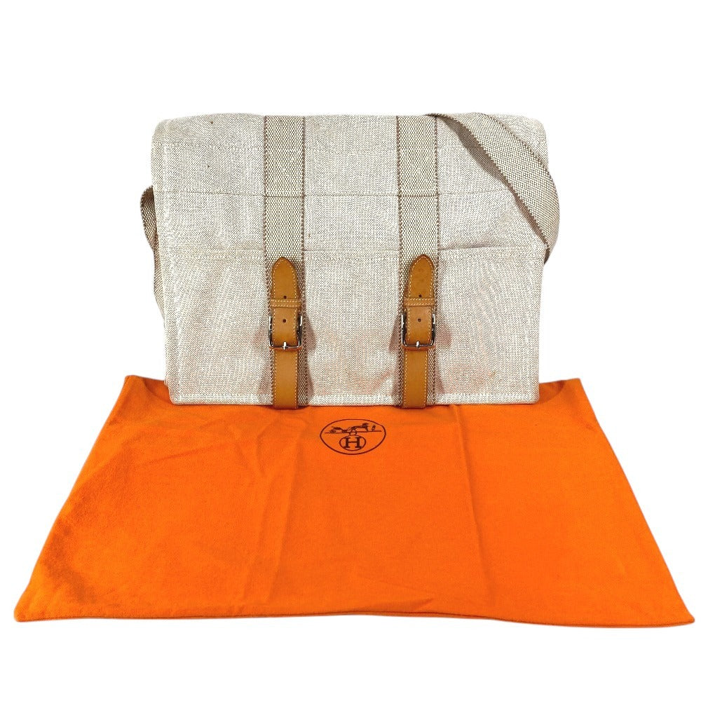 HERMES マザーズバッグ カバン 斜め掛け フラップ ショルダーバッグ コットン ユニセックス ベージュ