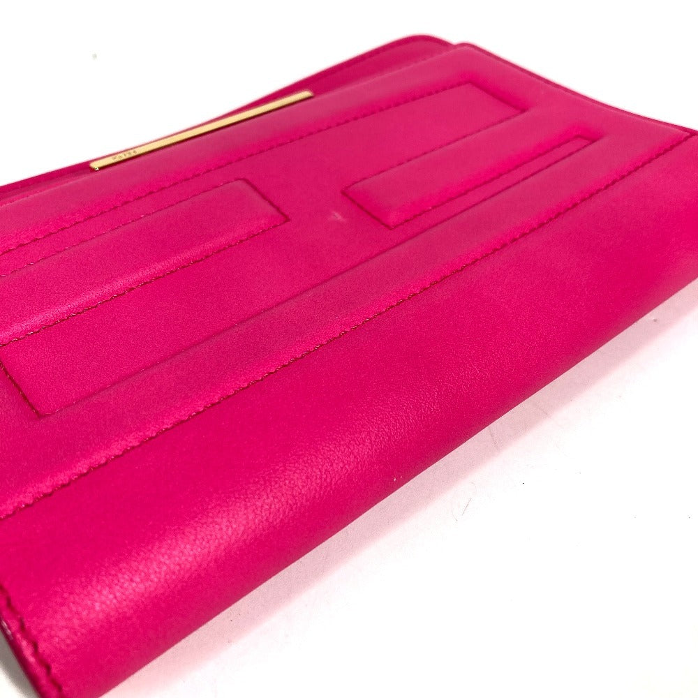 FENDI 8M0346 ショルダーバッグ フラップ FF ロゴ チェーンウォレット ロングウォレット ショルダーウォレット 長財布 レザー ユニセックス ピンク