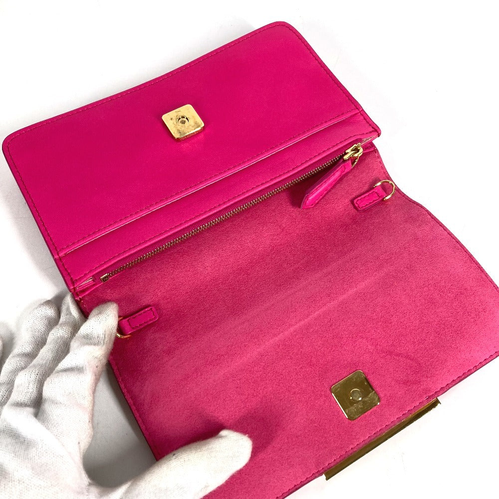FENDI 8M0346 ショルダーバッグ フラップ FF ロゴ チェーンウォレット ロングウォレット ショルダーウォレット 長財布 レザー ユニセックス ピンク